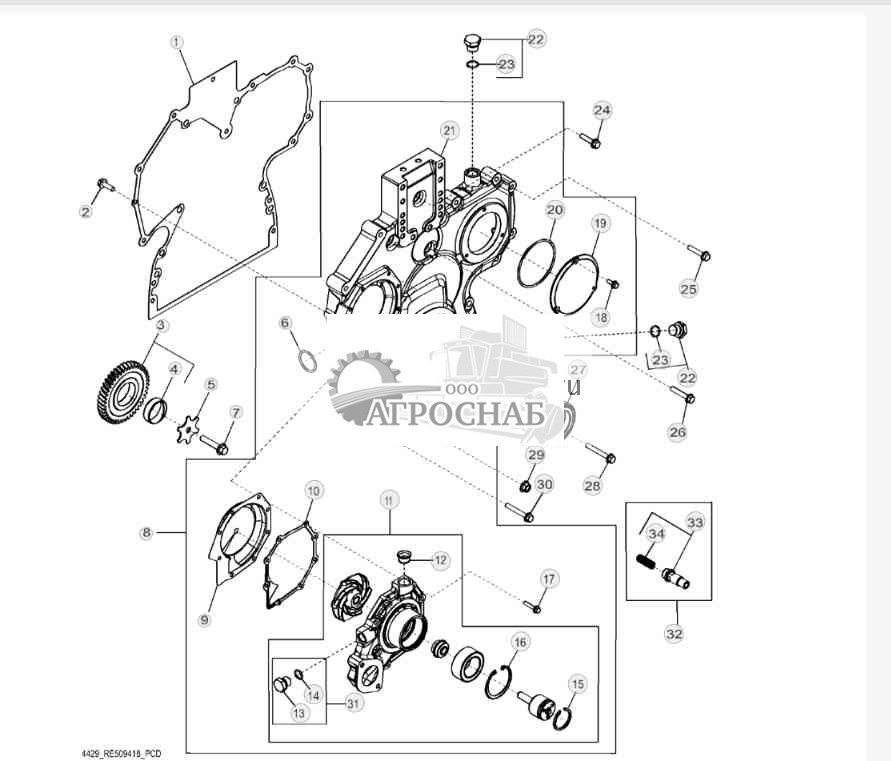 4429 Крышка распределительных шестерен и водяной насос 